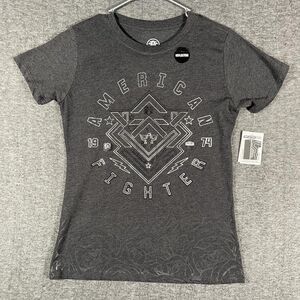 American Fighter Shirt Womens Small Gray Reflective Tech Graphic Tee Athletic